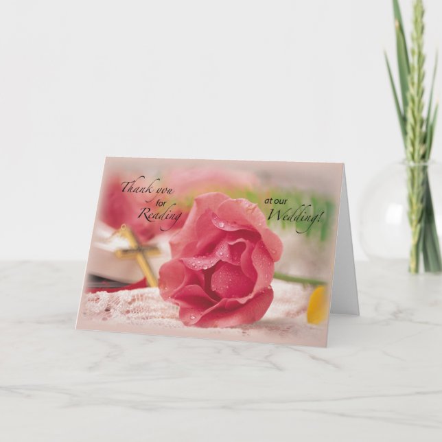 Danke. Lesen auf unserer Hochzeit, Rose, religiös Dankeskarte (Vorderseite)
