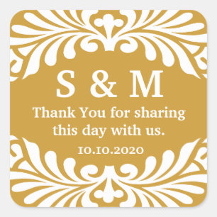 Danke, Letter Monogram Gastgeschenk Hochzeit Label Quadratischer Aufkleber