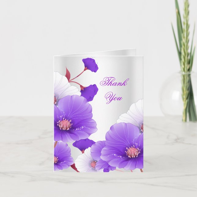 Danke, lila weiße Mohnblumen zu kardieren Dankeskarte (Vorderseite)