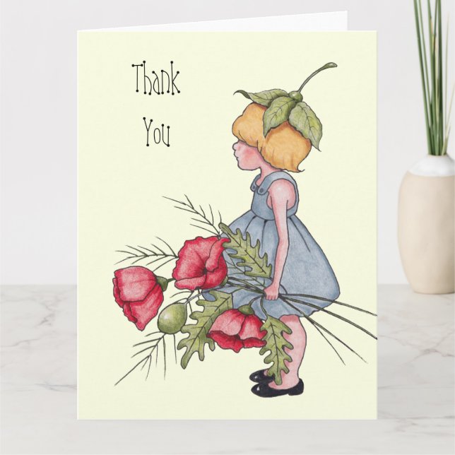 Danke, Little Girl mit Mohn Blume, Art Dankeskarte (Vorderseite)