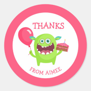 Danke Little Monster Party Runder Aufkleber