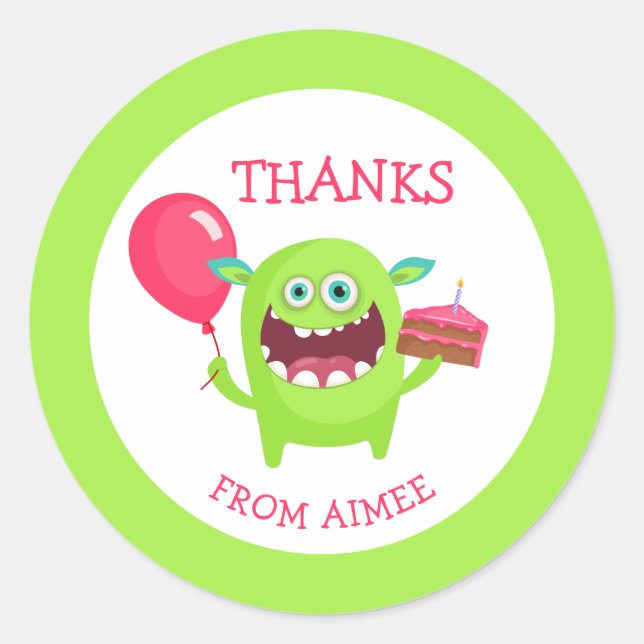 Danke Little Monster Party Runder Aufkleber (Vorderseite)