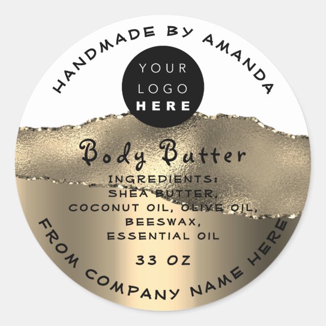 Danke Logo handmade cosmetic Gold Body White Runder Aufkleber (Vorderseite)