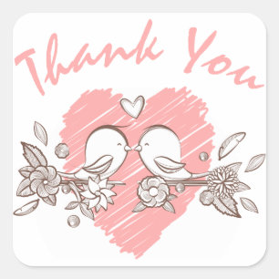 Danke Lovebirds Rosa Herz Hochzeit Quadratischer Aufkleber