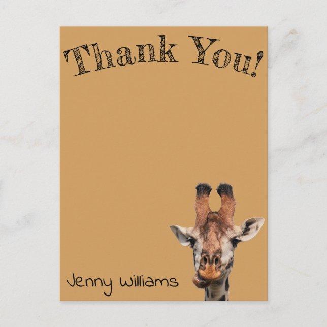 Danke, lustige Giraffe, braun Postkarte (Vorderseite)
