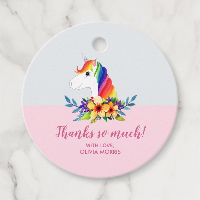 "Danke" Magical Unicorn Girls Baby Dusche Geschenkanhänger (Vorderseite)