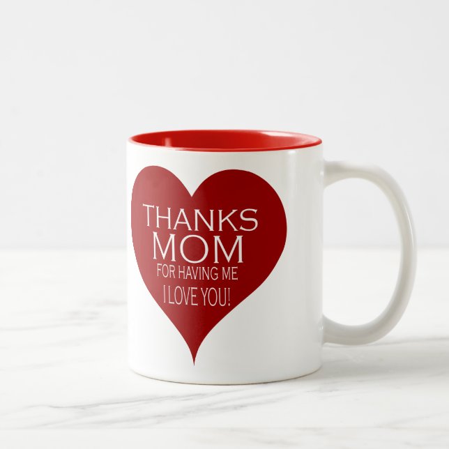 DANKE MAMA FÜR MICH Rotes Herz Typografie Zweifarbige Tasse (Rechts)