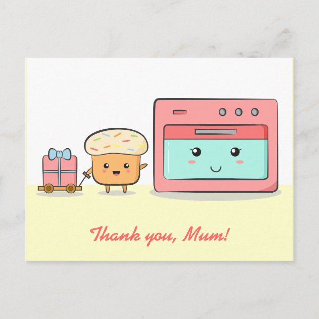 Danke, Mama - Niedlicher Kuchen und rosa Ofen Postkarte (Vorderseite)