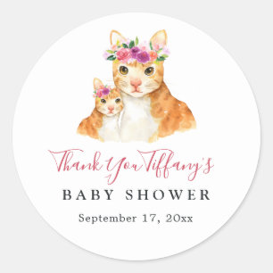 Danke Mama und Babykatze Blumen Baby Shower Runder Aufkleber