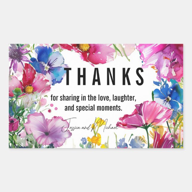 Danke 🌻 💗 🌹 Meadow Blooms Collection Rechteckiger Aufkleber (Vorderseite)
