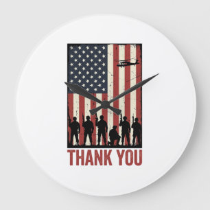 Danke Militär-Amerikanische-Flagge-Shirt-Design_1 Große Wanduhr
