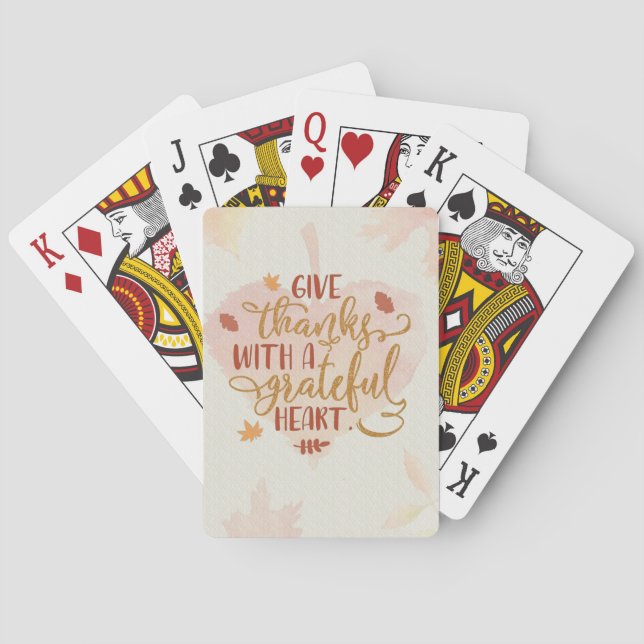 Danke mit Dankbarkeit für Herztypografie Spielkarten (Rückseite)