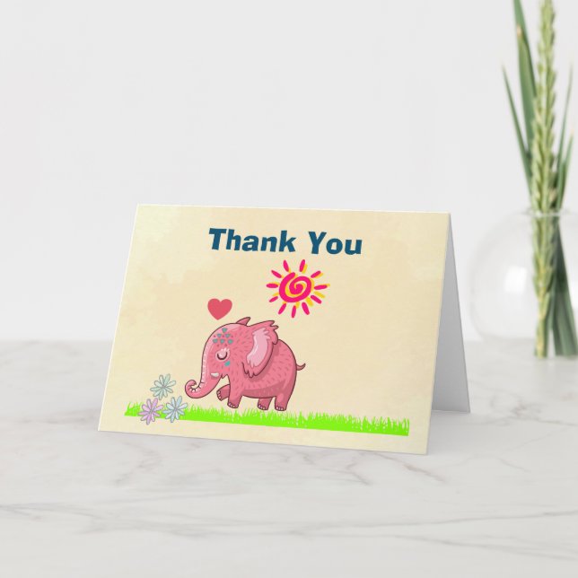 Danke mit glücklichem rosa Elefanten (Vorderseite)
