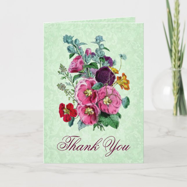 Danke, mit Vintager Hollyhock-Blüte zu kardieren Dankeskarte (Vorderseite)
