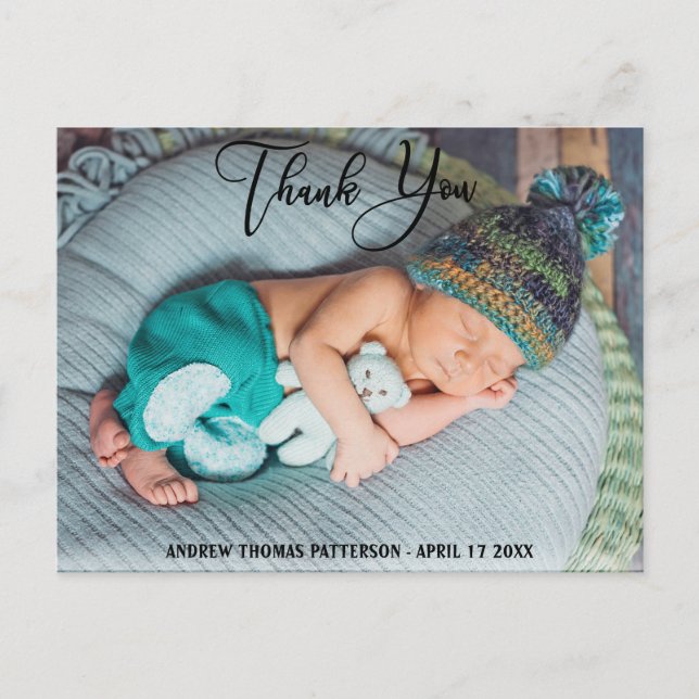Danke | Modern Boho Baby Foto Postkarte (Vorderseite)