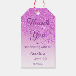 Danke, Modern Pink Glitzer Sweet 16 Geschenkanhänger
