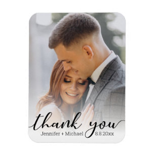 Danke, moderne chic Handschrift, Hochzeitsfoto Magnet