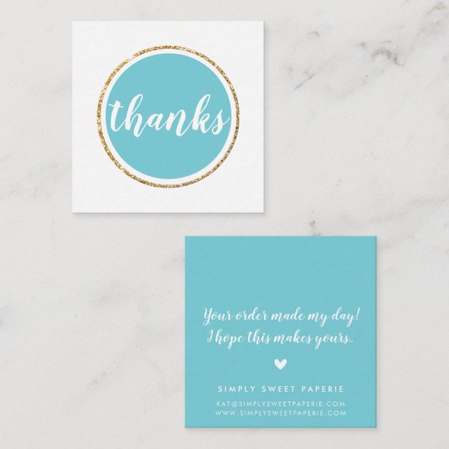 DANKE moderne Spot handschrift Skript aqua blau Quadratische Visitenkarte (Vorne/Hinten)