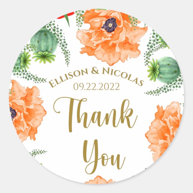 Danke, Mohn-Blume Runder Aufkleber (Vorderseite)