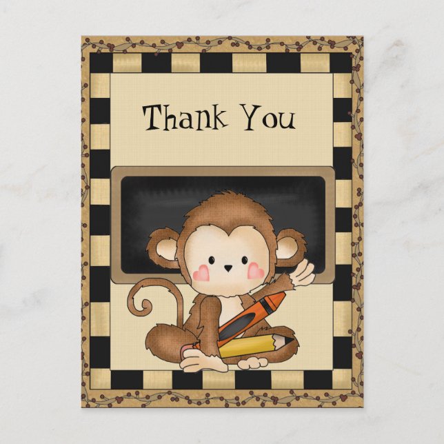 Danke, Monkey School Postcard Postkarte (Vorderseite)