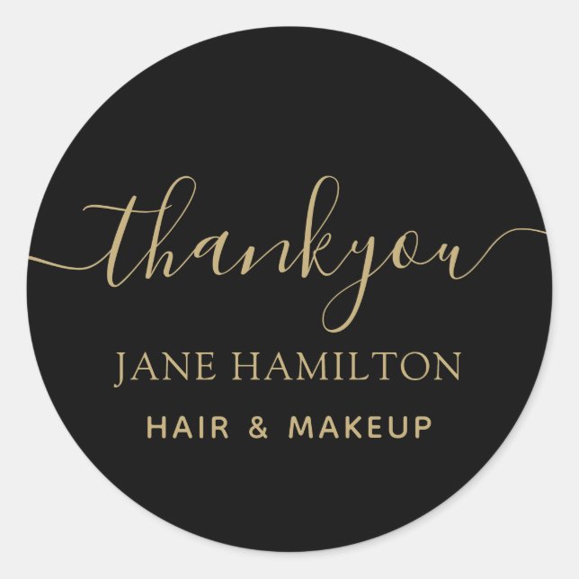 Danke Monogram Black Gold Runder Aufkleber (Vorderseite)