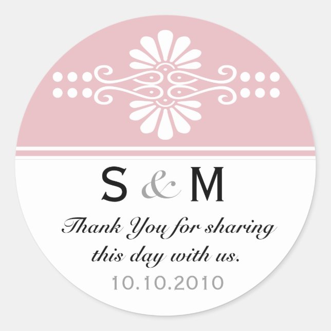 Danke Monogram Gastgeschenk Hochzeit Labels Runder Aufkleber (Vorderseite)
