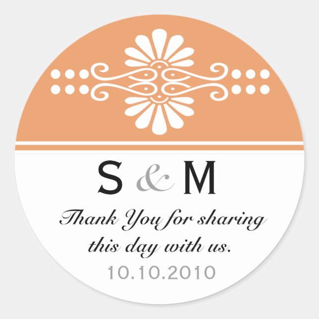 Danke Monogram Gastgeschenk Hochzeit Labels Runder Aufkleber (Vorderseite)