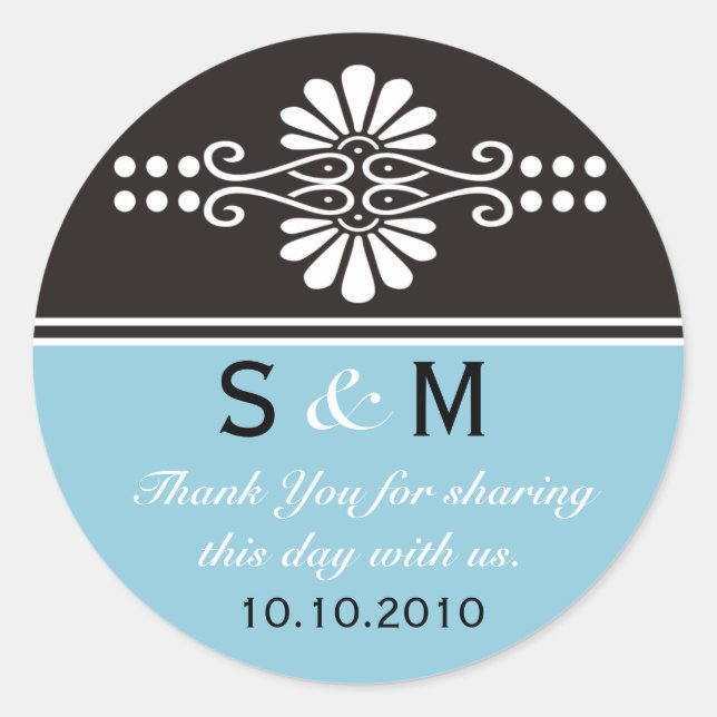 Danke Monogram Gastgeschenk Hochzeit Labels Runder Aufkleber (Vorderseite)