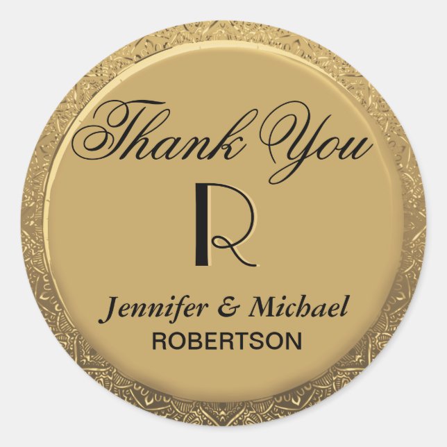 Danke Monogram Wedding Siegel Runder Aufkleber (Vorderseite)