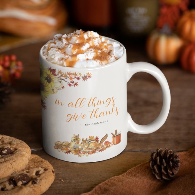 Danke | Monogramm des Aquarell-Erntedanks Kaffeetasse (Von Creator hochgeladen)