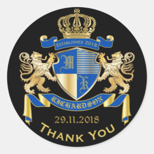 Danke Monogramm-Wappen Goldblau-Emblem Runder Aufkleber