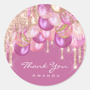 Danke Name 16. Bridal Glitzer Ballons Berry Pink Runder Aufkleber