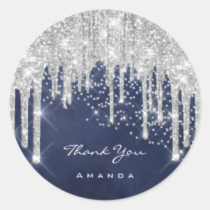 Danke Name 16. Bridal Gray Glitzer Blue Confetti Runder Aufkleber