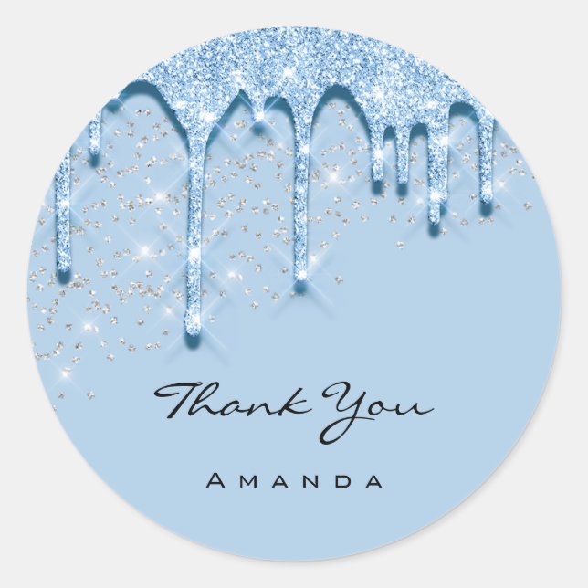 Danke Name 16. Bridal Silver Glitzer 3D Blue BABY Runder Aufkleber (Vorderseite)