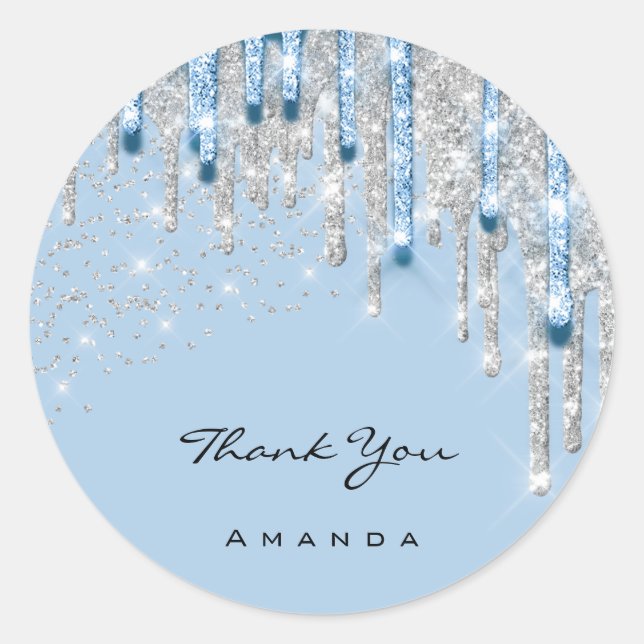 Danke Name 16. Bridal Silver Glitzer 3D Blue Runder Aufkleber (Vorderseite)