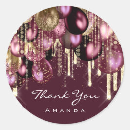 Danke Name 16. Bridal Wedding Ballon BURGUND GOLD Runder Aufkleber