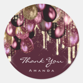 Danke Name 16. Bridal Wedding Ballon Glitzer Gold Runder Aufkleber
