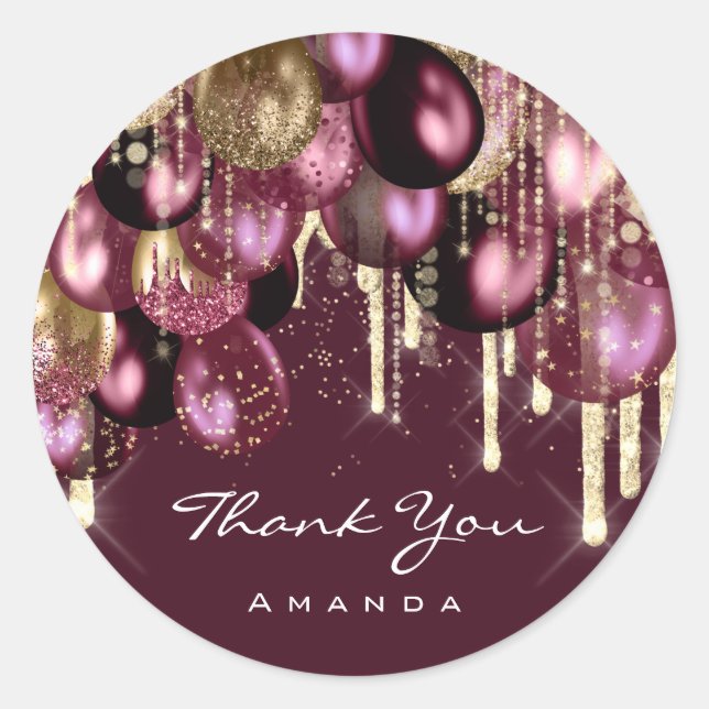 Danke Name 16. Bridal Wedding Ballon Glitzer Gold Runder Aufkleber (Vorderseite)