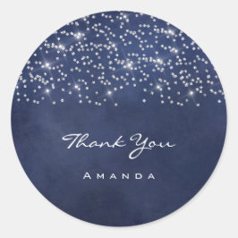 Danke Name 16. Bridal Wedding Blue Navy Spark Runder Aufkleber