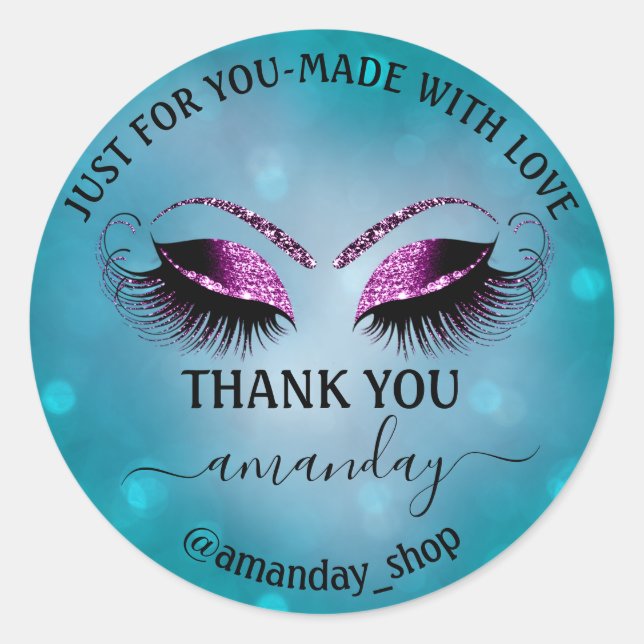 Danke Name Boutique Eyelash Shop Aquamarin Pink Gr Runder Aufkleber (Vorderseite)