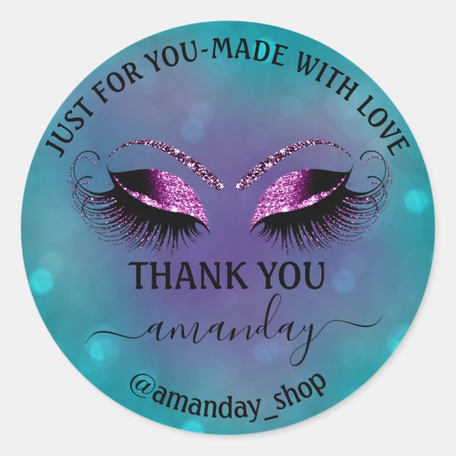 Danke Name Boutique Eyelash Shop Aquamarin Violet  Runder Aufkleber (Vorderseite)
