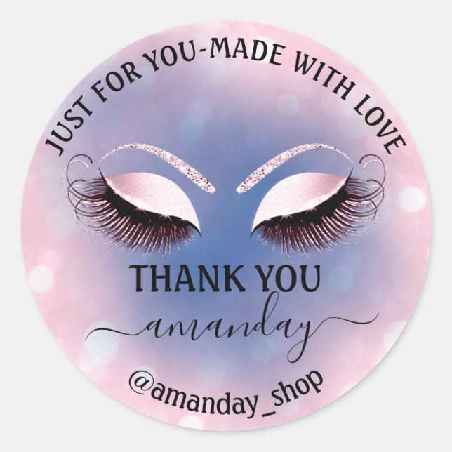 Danke Name Boutique Wimpern Shop Pink Blue Runder Aufkleber (Vorderseite)