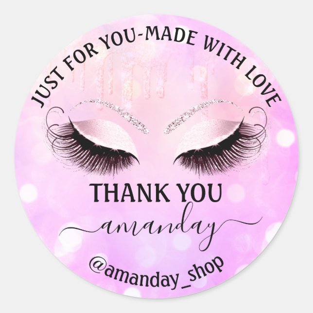 Danke Name Boutique Wimpern Shop Pink Glitzer Runder Aufkleber (Vorderseite)