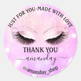 Danke Name Boutique Wimpern Shop Pink Glitzer Runder Aufkleber