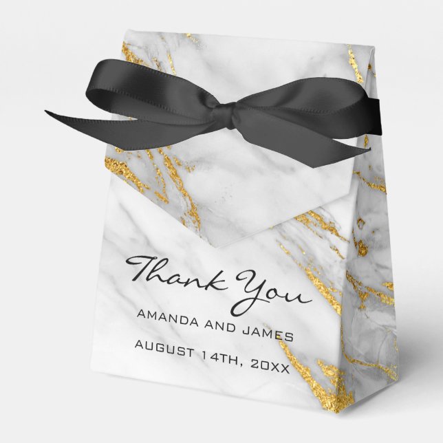 Danke Name Datum Gold Gray Marble Gefallen Geschen Geschenkschachtel (Vorderseite)