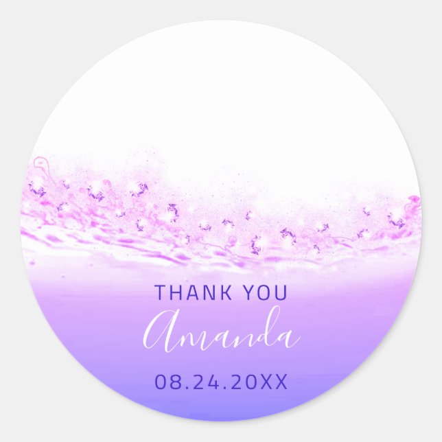Danke Name Datum Spark Bridal Pink Lila Royal Runder Aufkleber (Vorderseite)