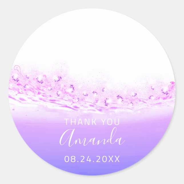 Danke Name Datum Spark Bridal Pink Lila Weiß Runder Aufkleber (Vorderseite)