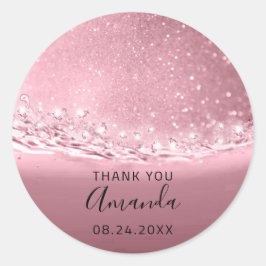 Danke Name Datum Spark Bridal Pink Rose Runder Aufkleber