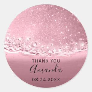 Danke Name Datum Spark Bridal Pink Rose Runder Aufkleber