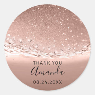 Danke Name Datum Spark Bridal Rose Gold Runder Aufkleber
